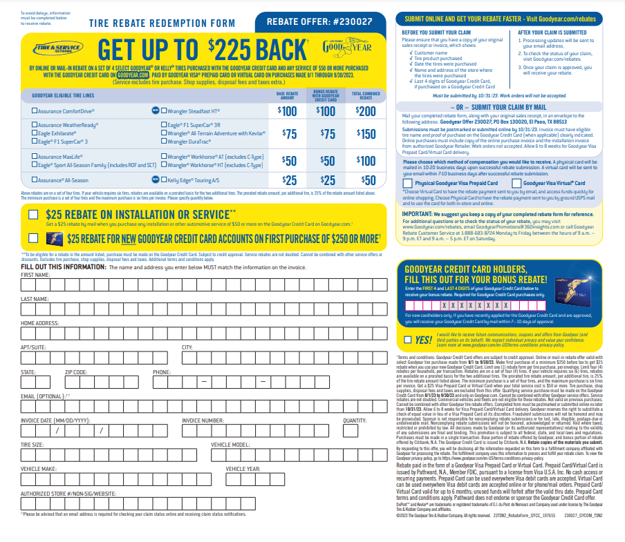 Goodyear Rebate Form 2023