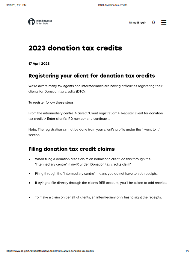 IRD Donations Rebate Form