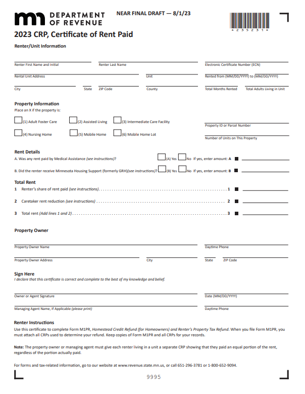 Minnesota Renters Rebate Form 2023 Minnesota Renters Rebate Form 2023