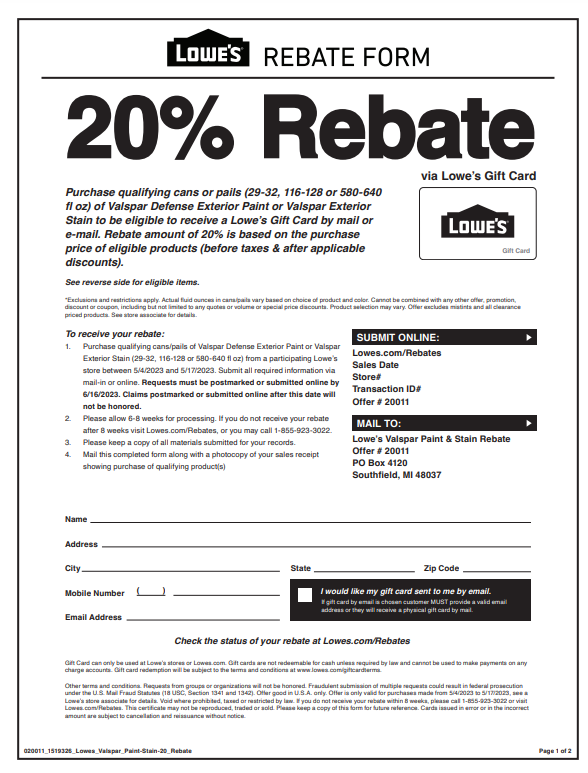 Valspar Rebate Form