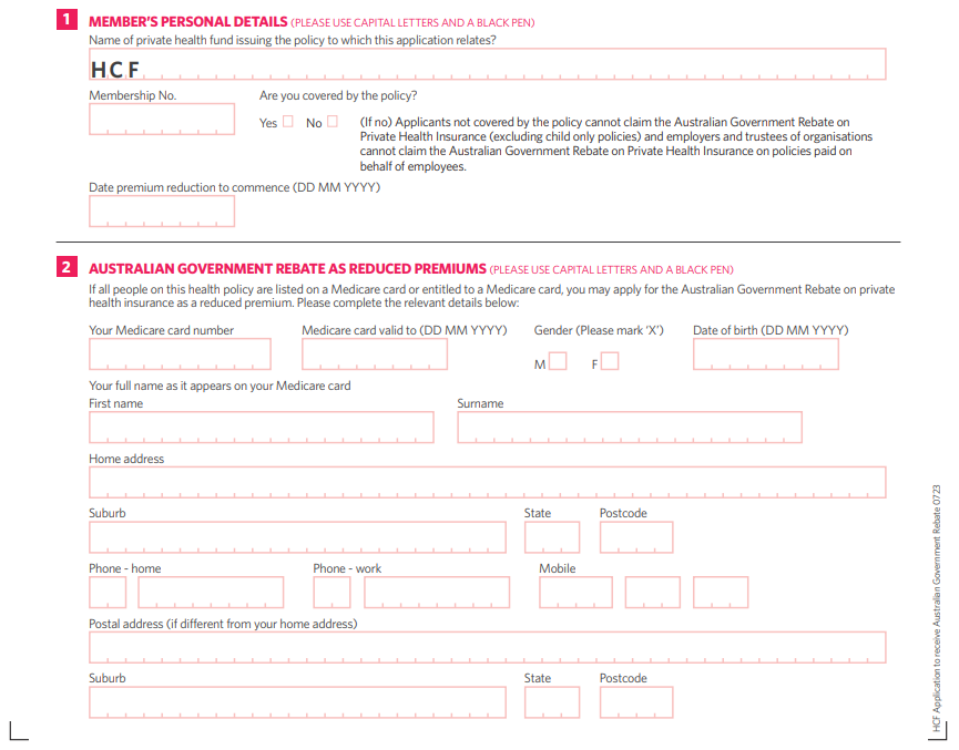 Australian Government Rebate Form