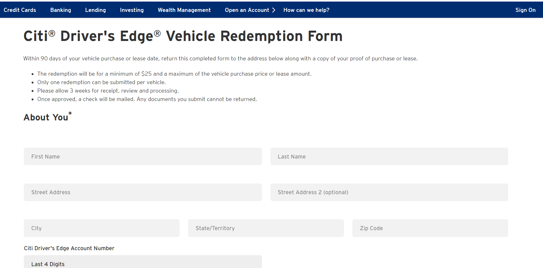 Citibank Drivers Edge Rebate Form