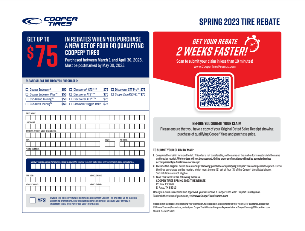 Cooper Tire Rebate Form 2023