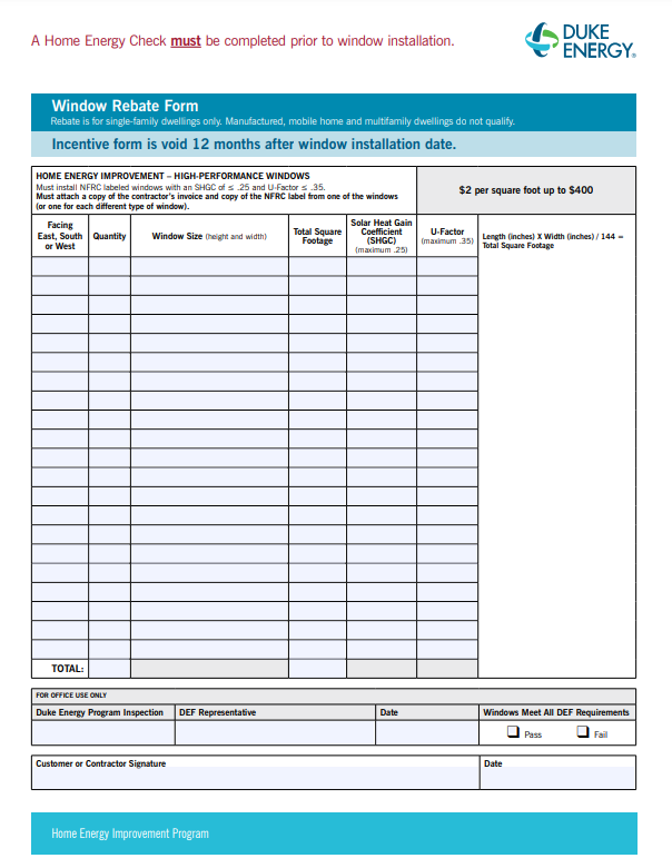 Duke Energy Window Rebate Form