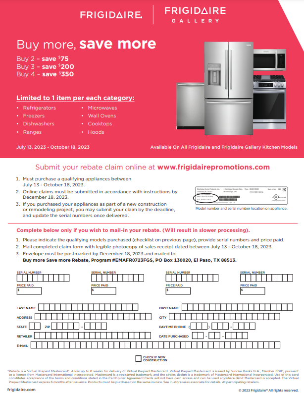 Frigidaire Rebate Form