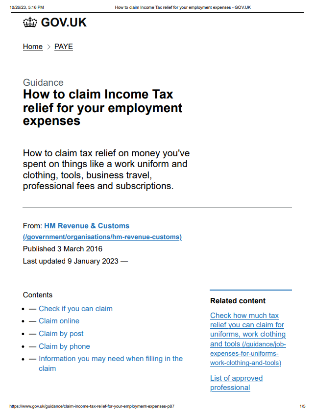HMRC Tool Tax Rebate Form