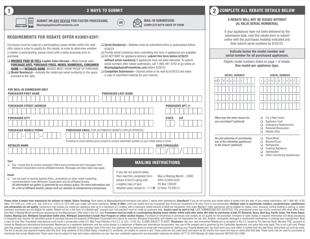 Lowes Rebate Form