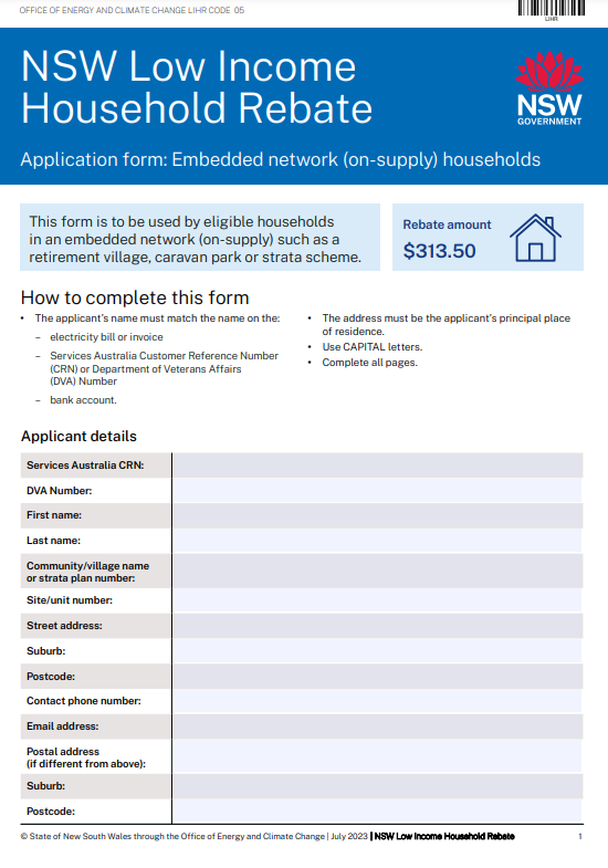 NSM Low Income Household Rebate Form
