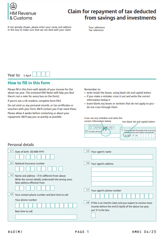 PPI Tax Rebate Form