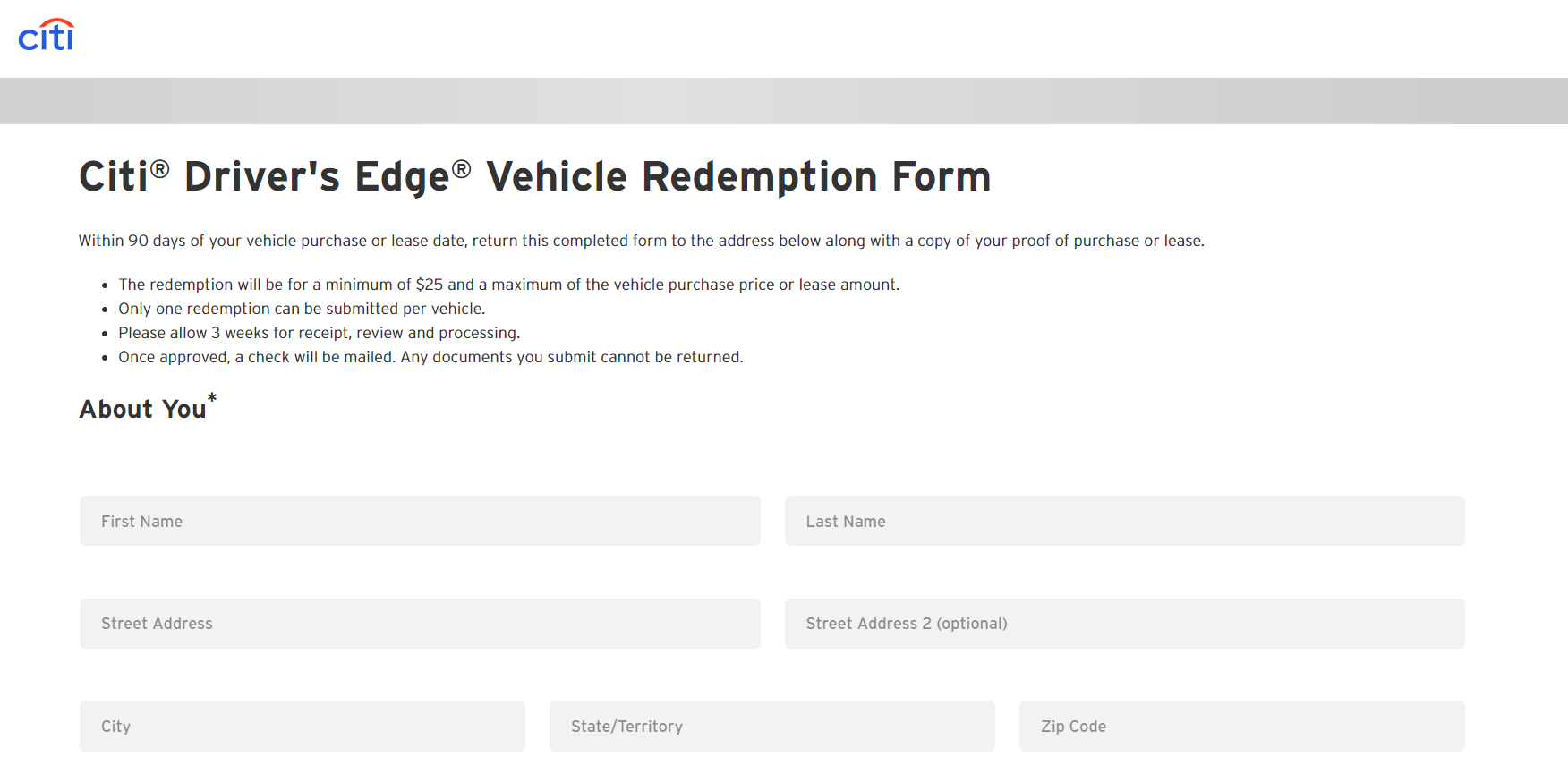 Citi Drivers Edge Redemption Form