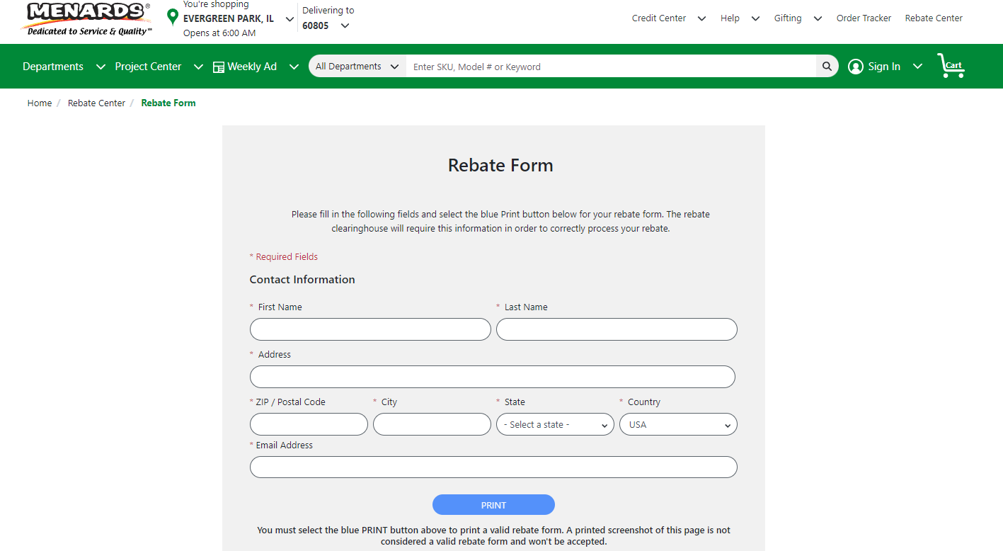 Menards Rebate Form