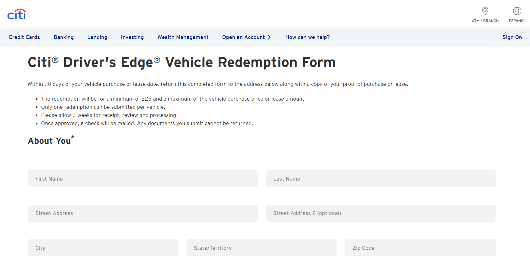 Citibank Drivers Edge Redemption Form