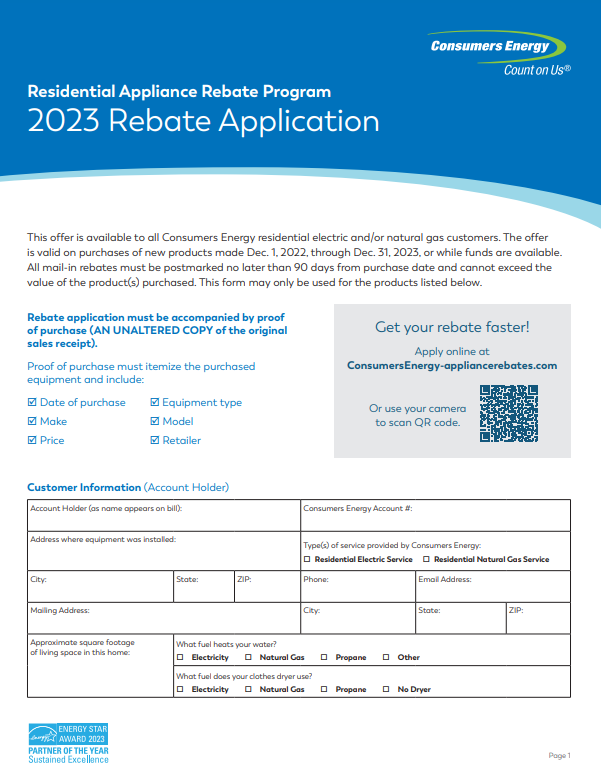 Energy Rebate Printable Rebate Form