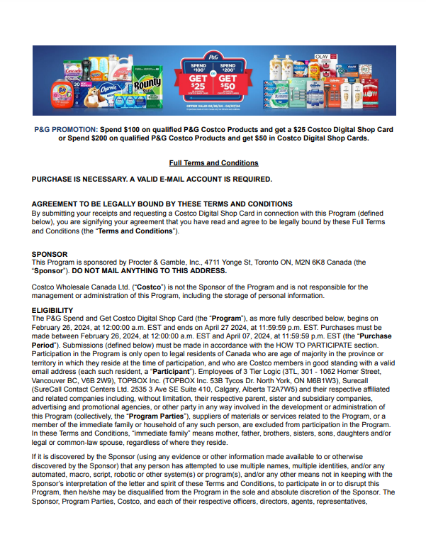 Costco P&G Rebate Form