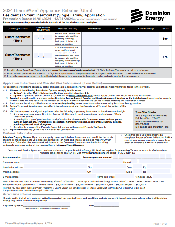 Dominion Energy Rebate Form By State