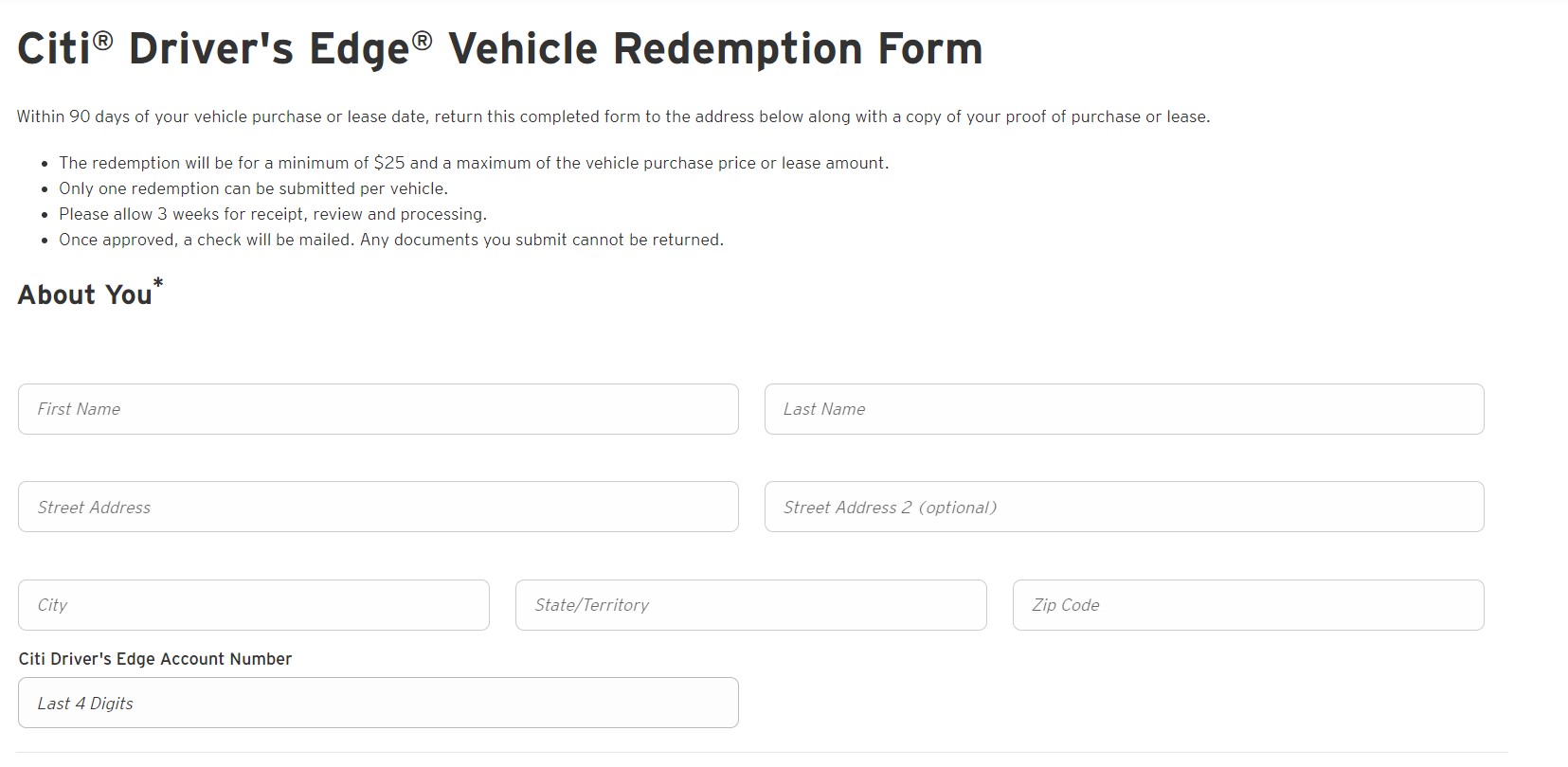Citibank Drivers Edge Redemation Form