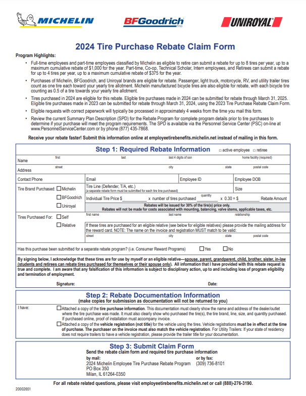 Michelin Tire Rebate Form 2024