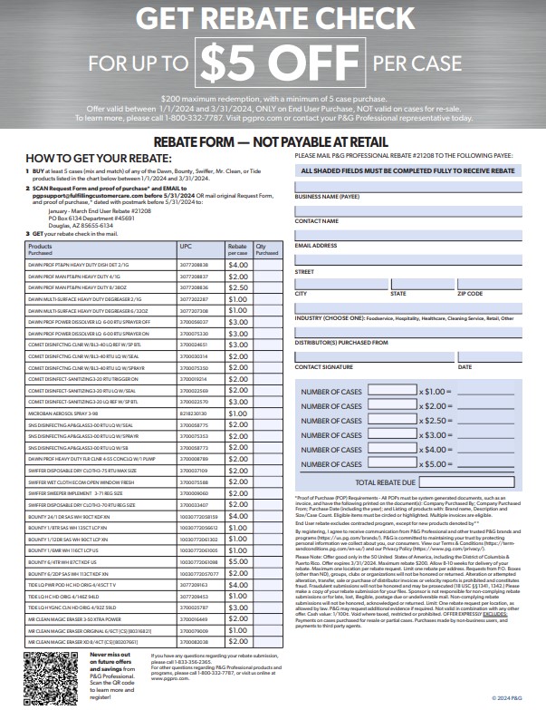 P&G Printable Rebate Form