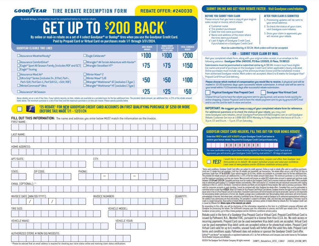 Printable Goodyear Rebate Forms Download Free