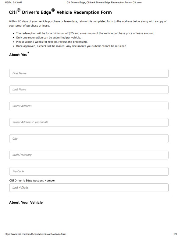 Citi Card Drivers Edge Rebate Form