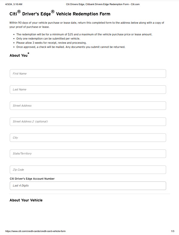 Citibank Drivers Edge Rebate Form