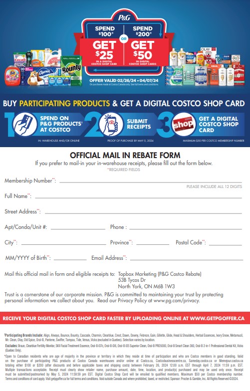 Costco PG Rebate 2024 Form