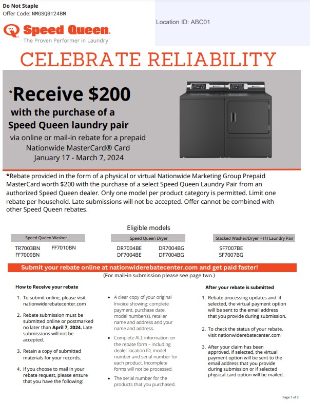 Speed Queen Rebate Form 2024