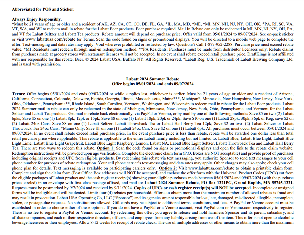 Labatt Blue Mail In Rebate Form